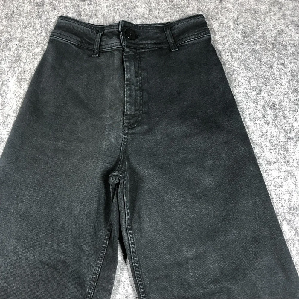 Zara Jeans Womens 4 Black Dark Wash High Rise Relaxed Wide Leg Raw Hem Denim - Picture 4 of 16